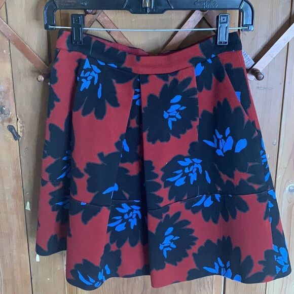 J Crew red Firework floral A line pleated skirt - Picture 2 of 9